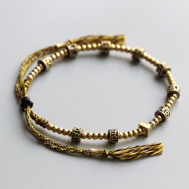 Tibetan Buddhist Brass Bead & Carved Om Mani Padme Hum bracelet